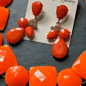 Orange Statement Necklace and Earrings Set